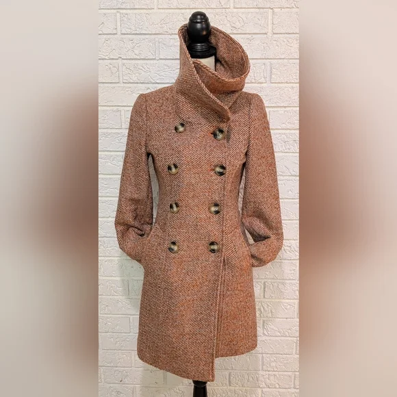 Sabine Double Breasted Wool Pea Coat Tweed Lined XS Winter/Could Jacket Pockets - Picture 2 of 11